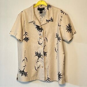 Vtg. Excitation Linen Cotton Blouse Women Large  Floral Detailed Coastal Novelty